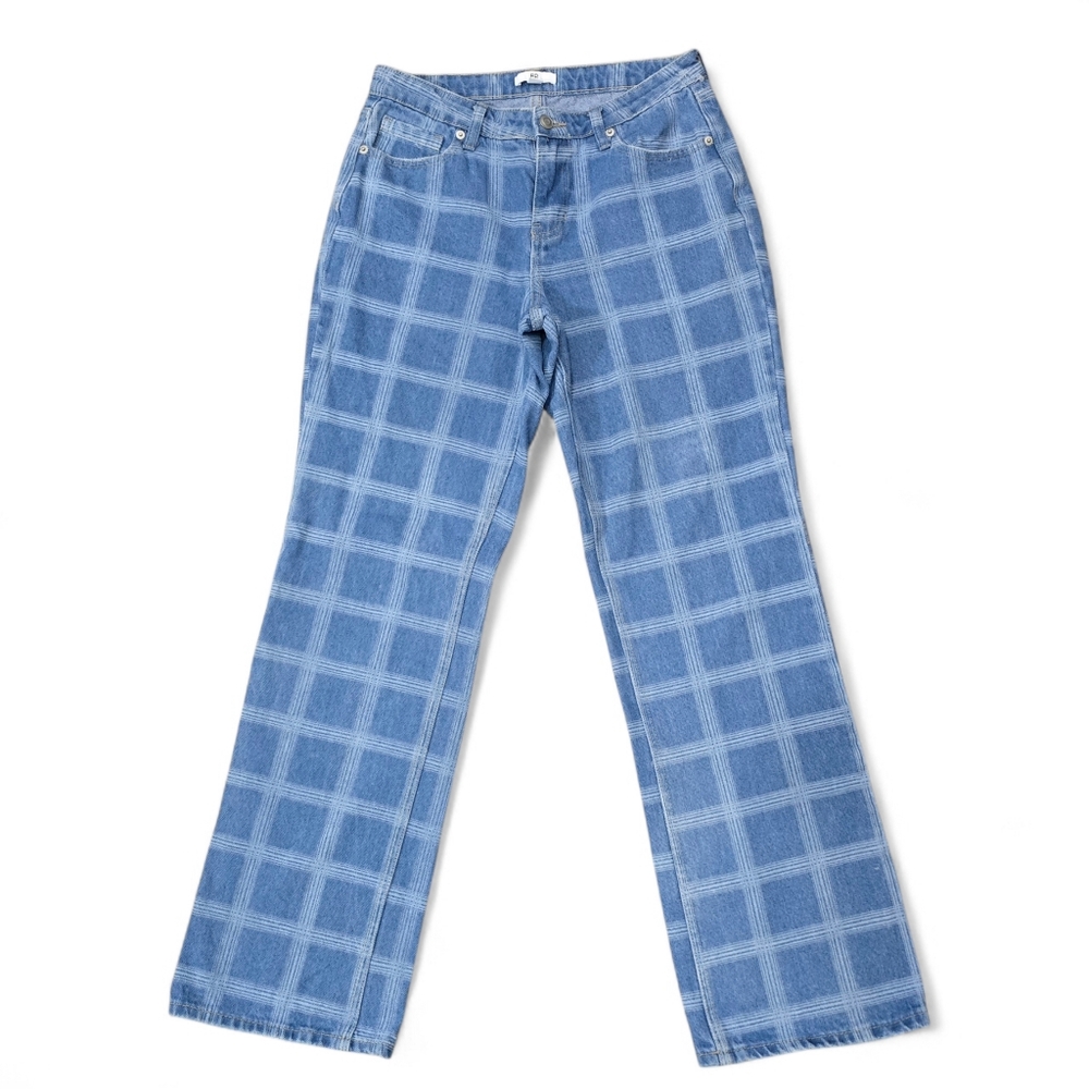 bp Blue Checked Wide-Leg Jeans